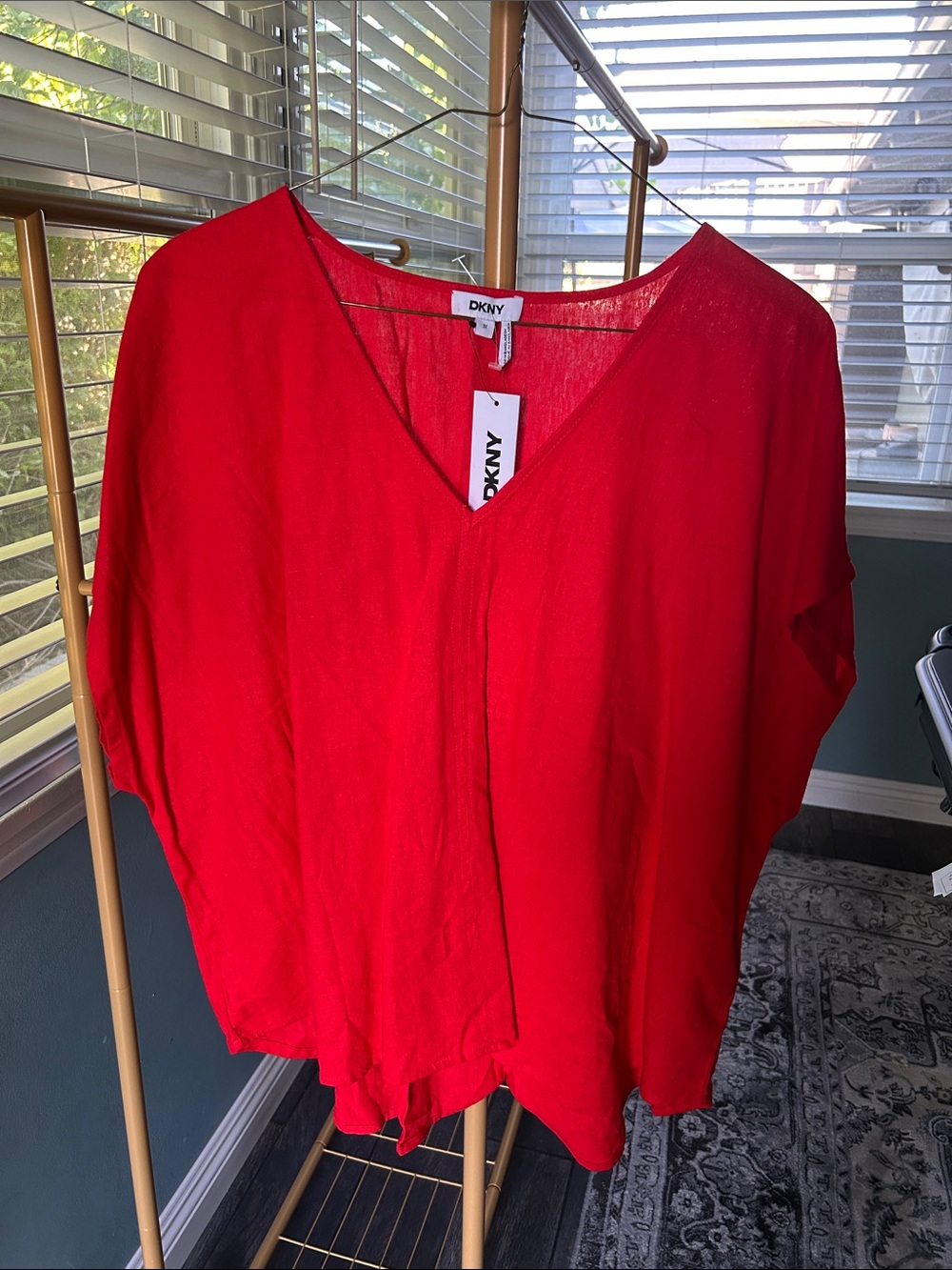DKNY Red V-Neck Tunic Top NWT size 3X